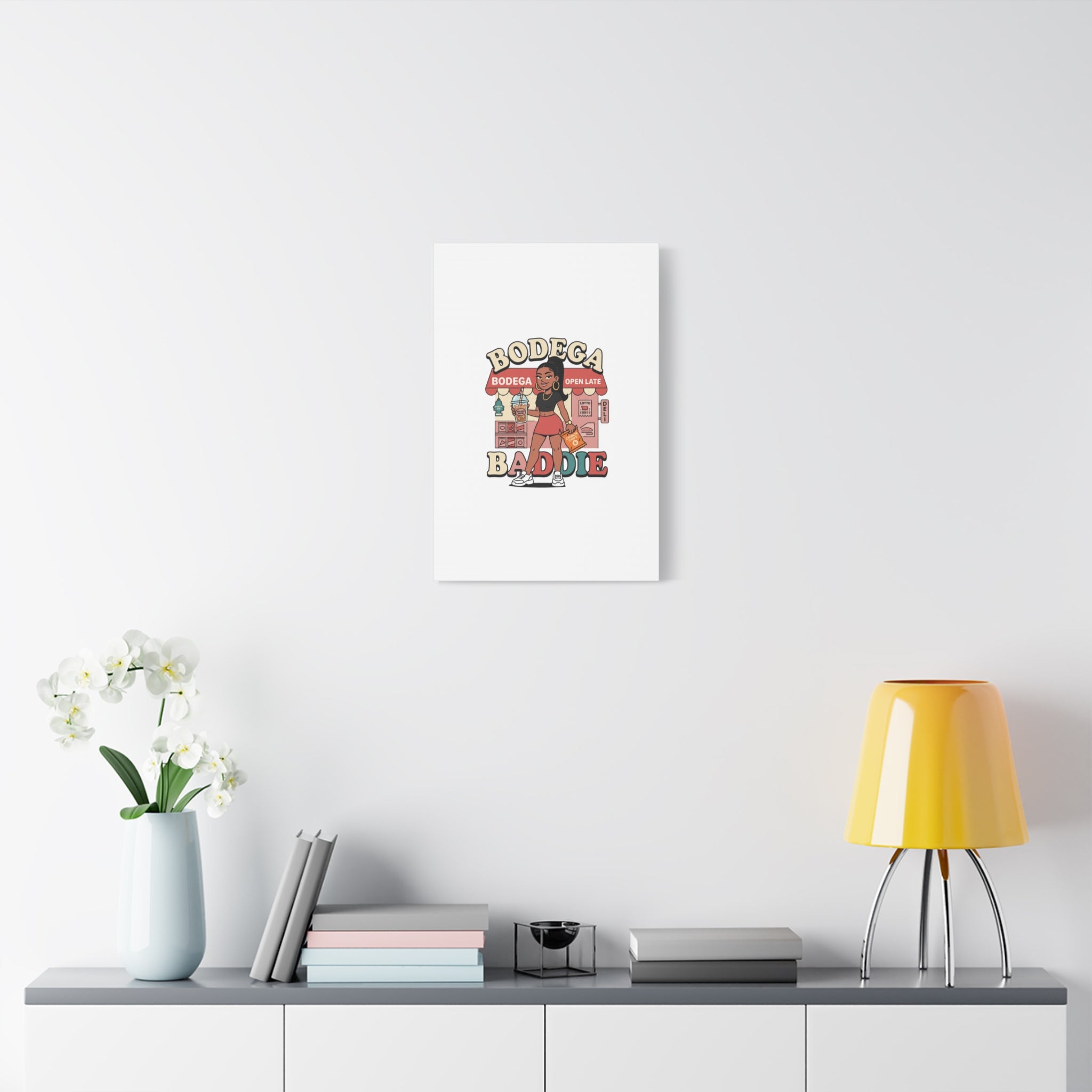 Bodega Baddie Matte Canvas Wall Art – NYC Y2K Aesthetic | Spanglish Deli Vibe | Streetwear Inspired Stretched Canvas