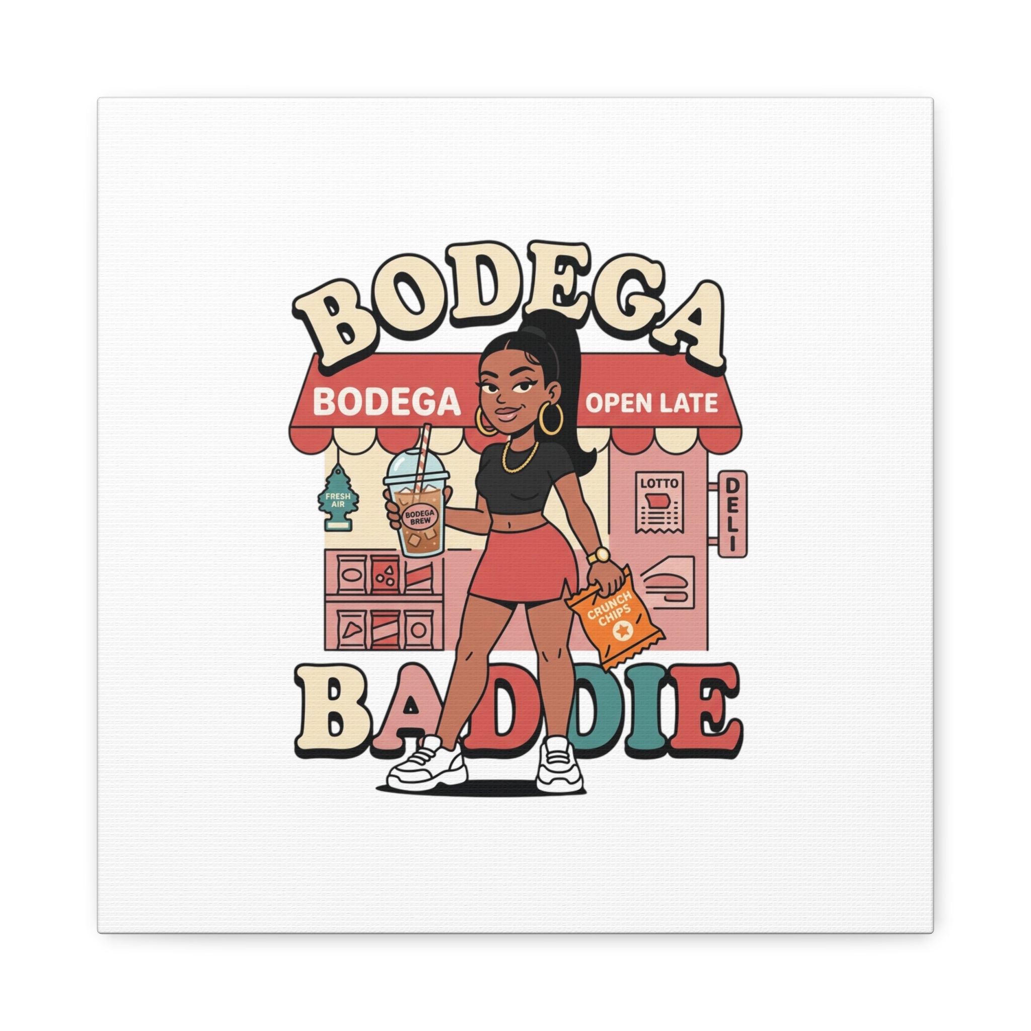 Bodega Baddie Matte Canvas Wall Art – NYC Y2K Aesthetic | Spanglish Deli Vibe | Streetwear Inspired Stretched Canvas
