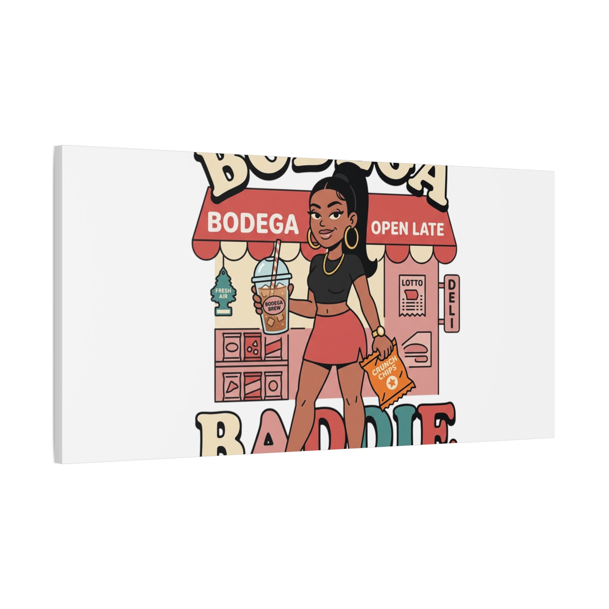 Bodega Baddie Matte Canvas Wall Art – NYC Y2K Aesthetic | Spanglish Deli Vibe | Streetwear Inspired Stretched Canvas