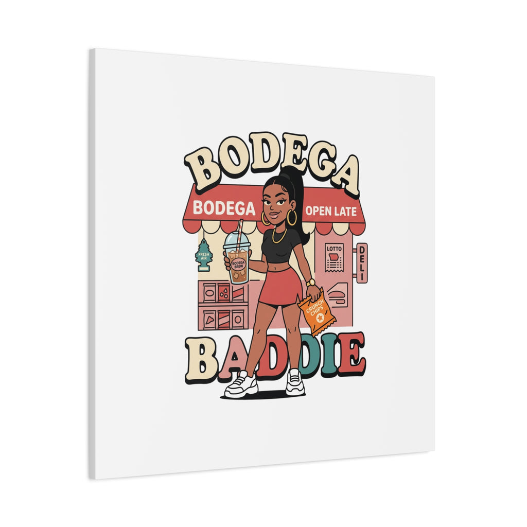 Bodega Baddie Matte Canvas Wall Art – NYC Y2K Aesthetic | Spanglish Deli Vibe | Streetwear Inspired Stretched Canvas
