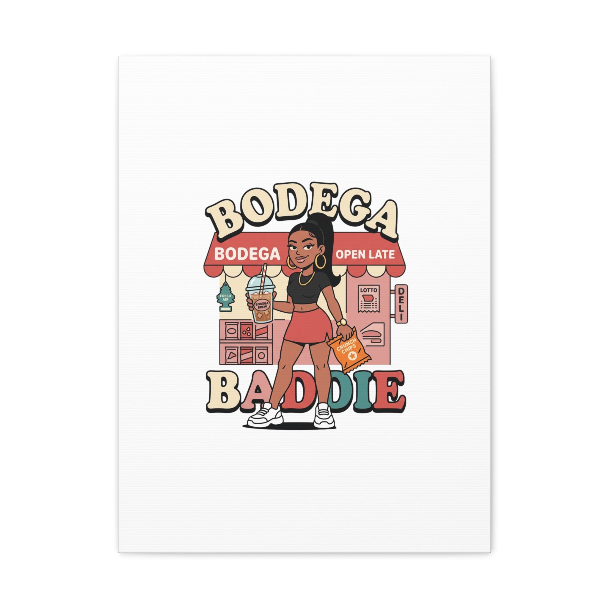 Bodega Baddie Matte Canvas Wall Art – NYC Y2K Aesthetic | Spanglish Deli Vibe | Streetwear Inspired Stretched Canvas