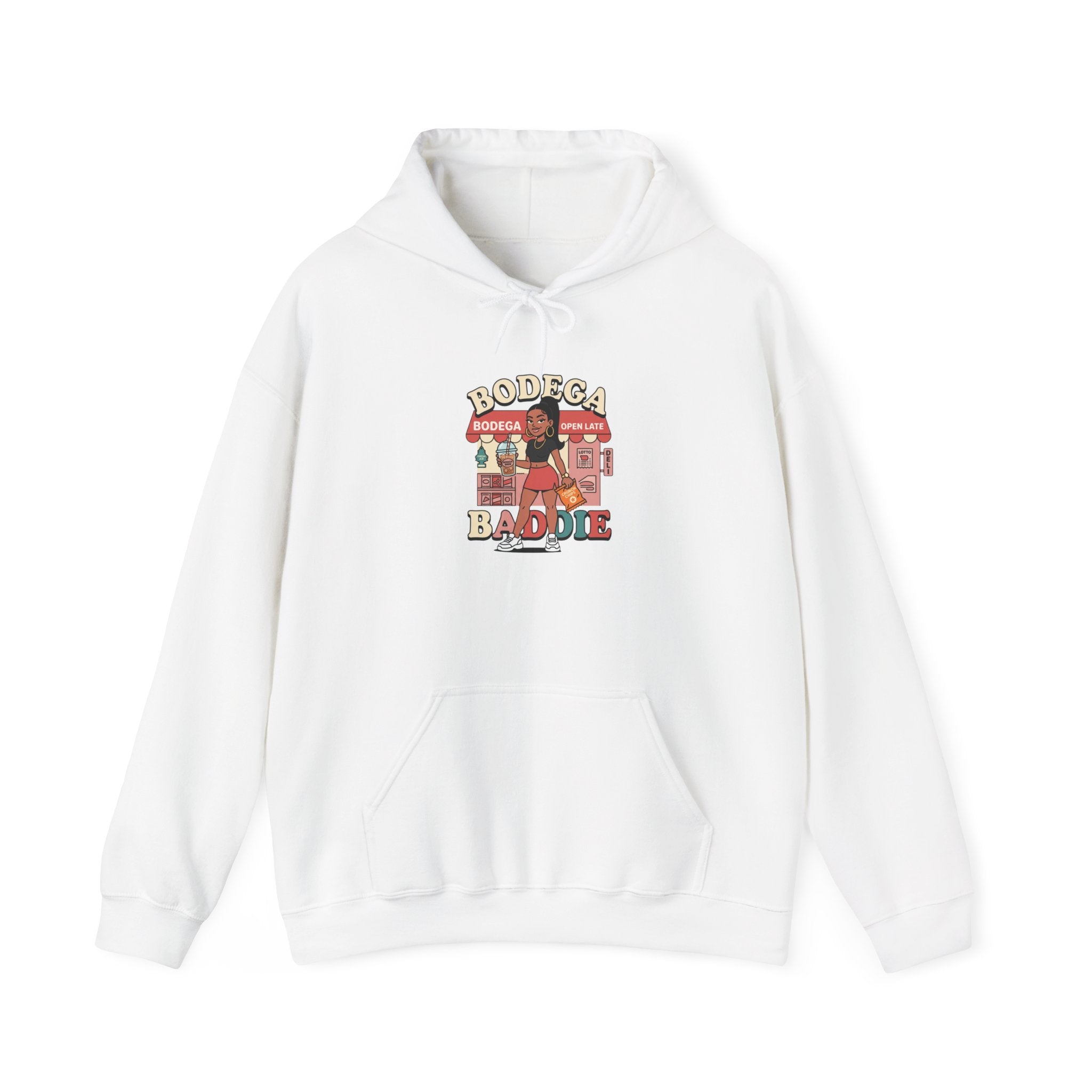 Bodega Baddie Hoodie – NYC Streetwear Y2K Pullover | Spanglish Corner Store Graphic | Varsity Cherries Aesthetic