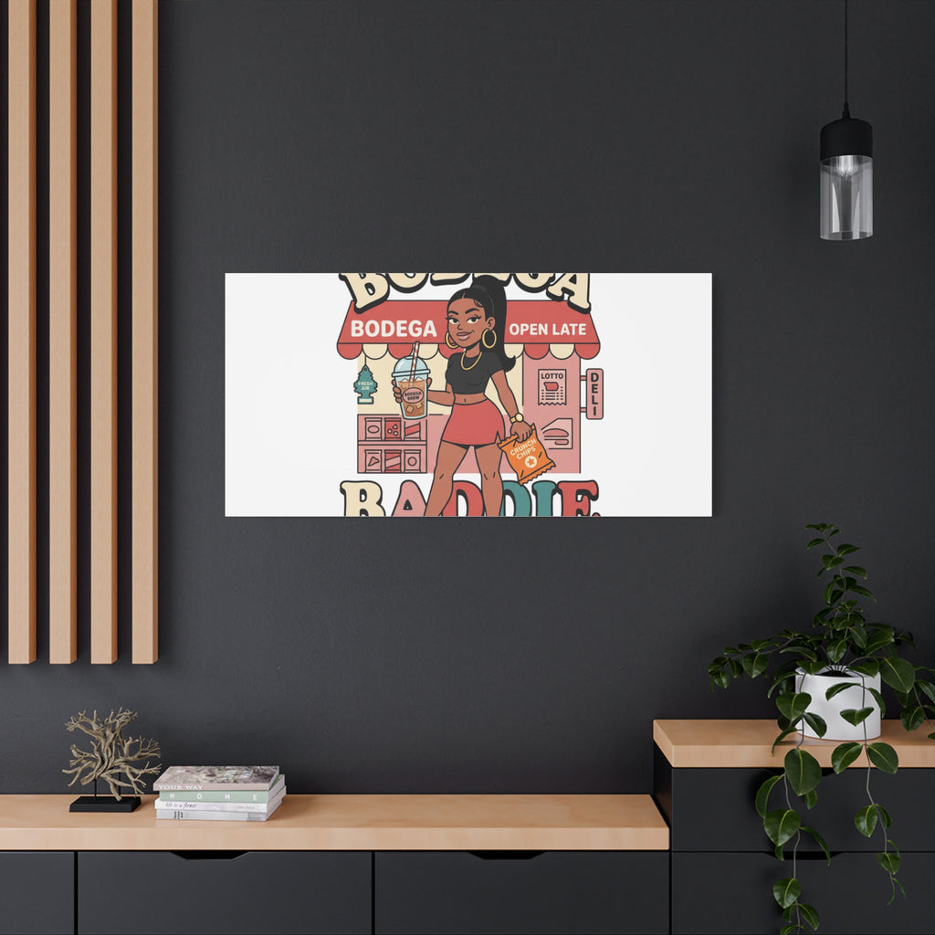 Bodega Baddie Matte Canvas Wall Art – NYC Y2K Aesthetic | Spanglish Deli Vibe | Streetwear Inspired Stretched Canvas