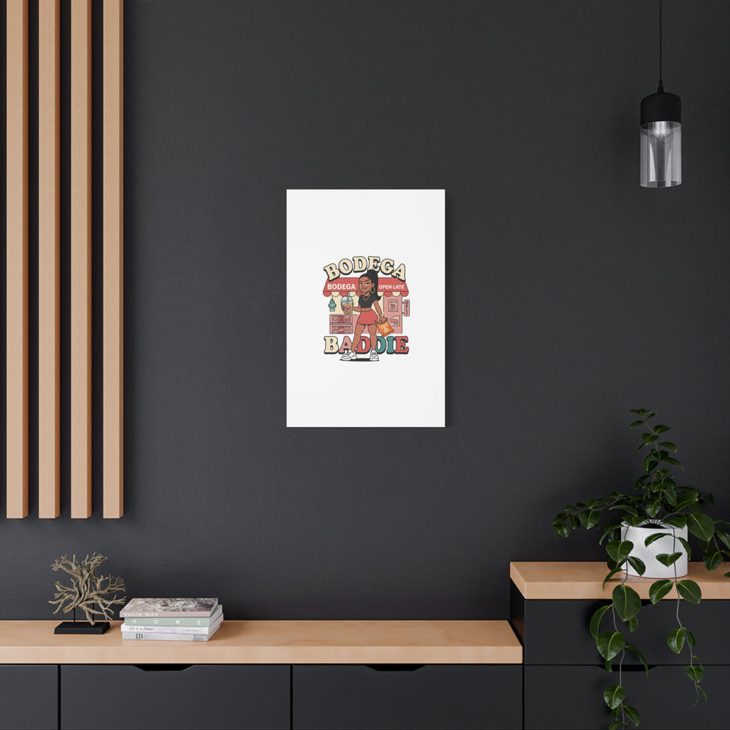 Bodega Baddie Matte Canvas Wall Art – NYC Y2K Aesthetic | Spanglish Deli Vibe | Streetwear Inspired Stretched Canvas
