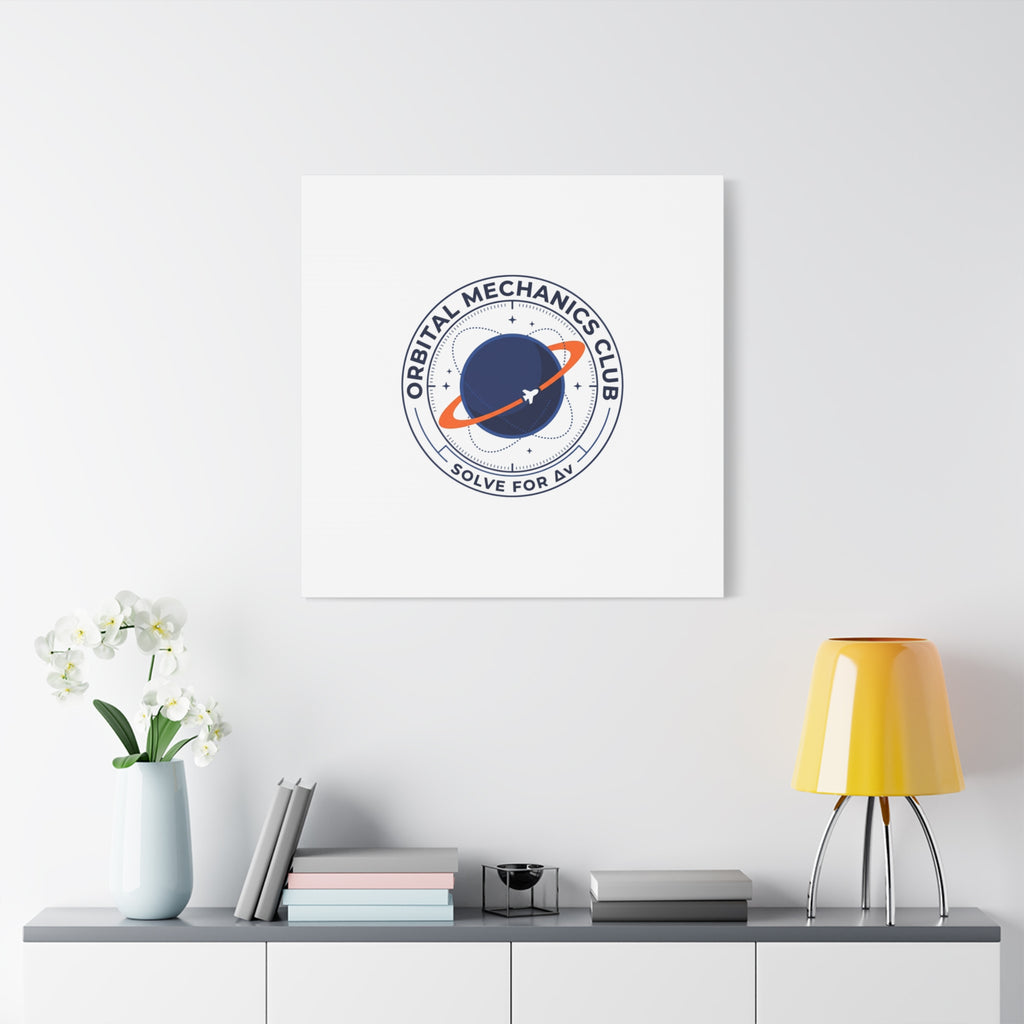 Orbital Mechanics Club Mission Patch Canvas – Space Rocket Wall Art | Astronaut & STEM Decor | Science Aesthetic Canvas