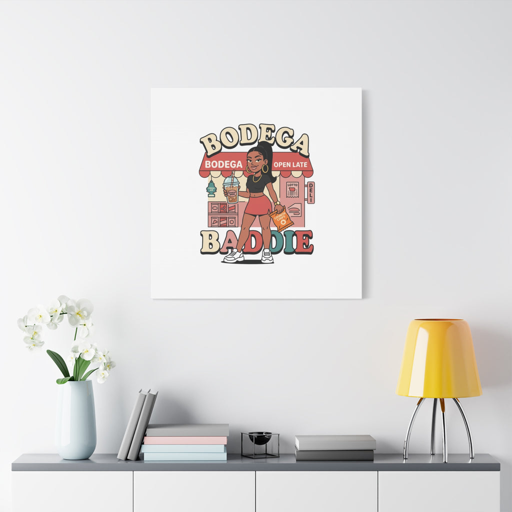Bodega Baddie Matte Canvas Wall Art – NYC Y2K Aesthetic | Spanglish Deli Vibe | Streetwear Inspired Stretched Canvas