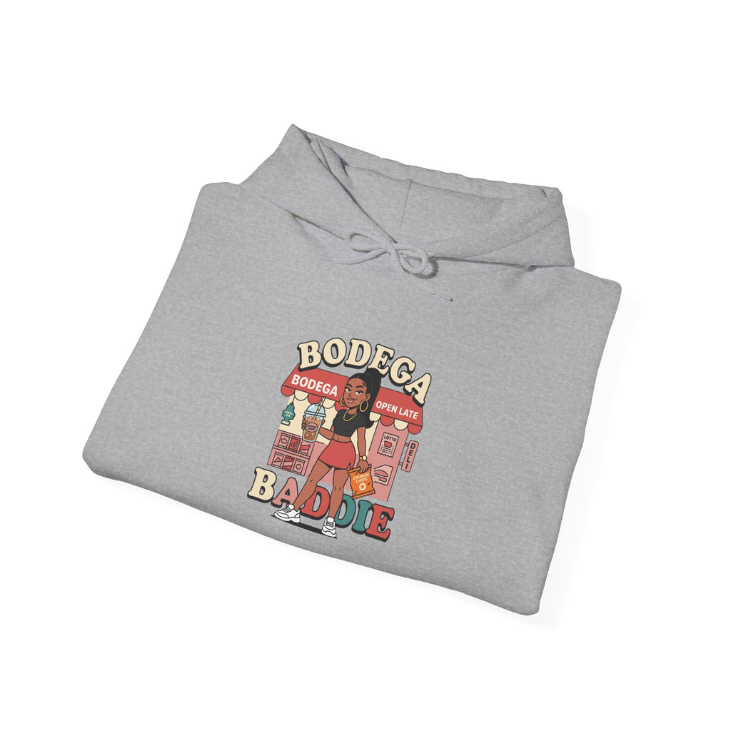 Bodega Baddie Hoodie – NYC Streetwear Y2K Pullover | Spanglish Corner Store Graphic | Varsity Cherries Aesthetic