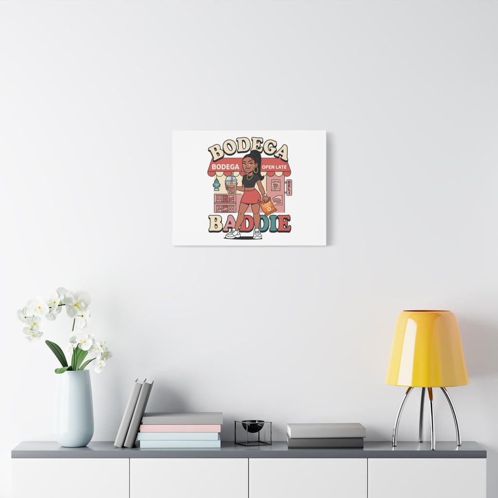 Bodega Baddie Matte Canvas Wall Art – NYC Y2K Aesthetic | Spanglish Deli Vibe | Streetwear Inspired Stretched Canvas