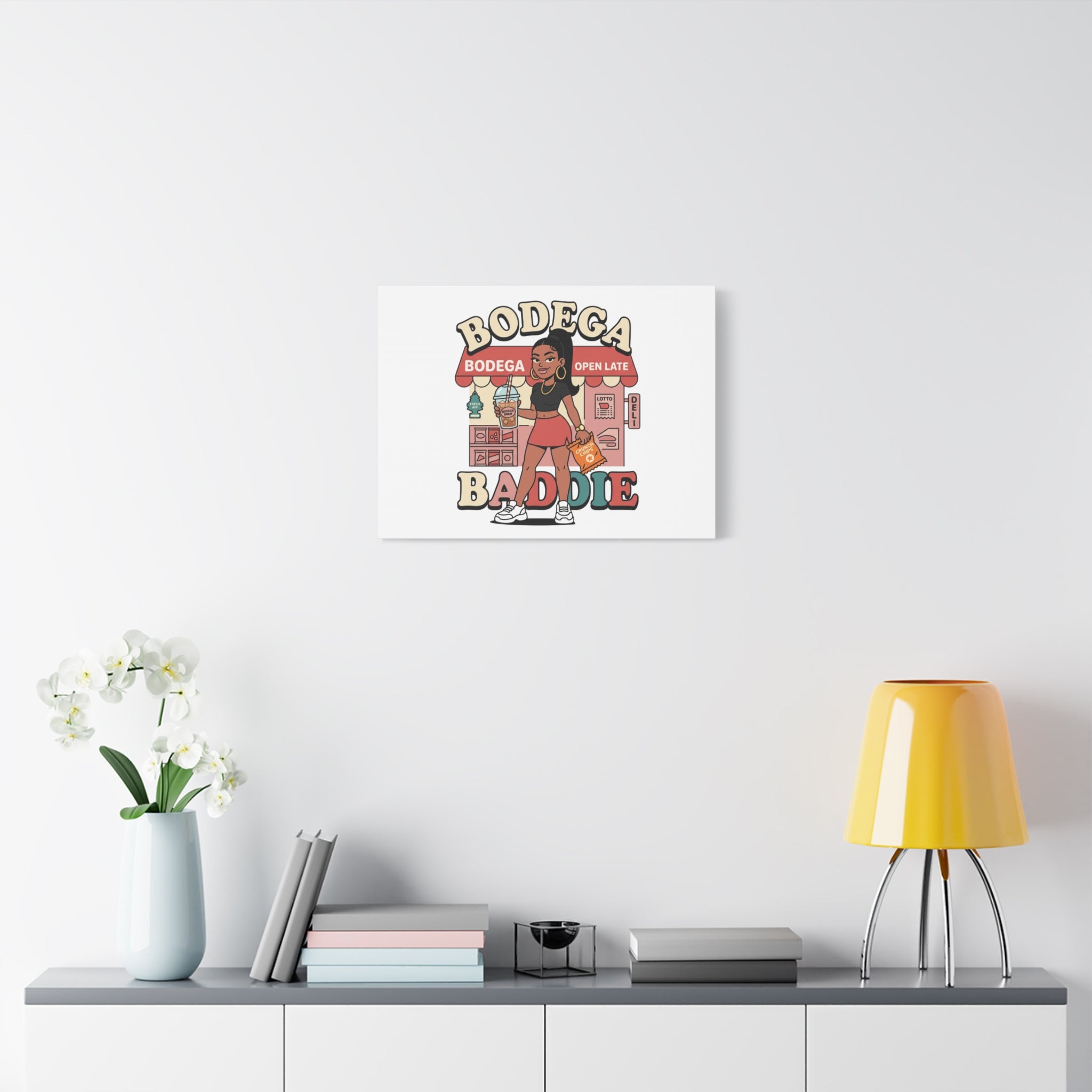 Bodega Baddie Matte Canvas Wall Art – NYC Y2K Aesthetic | Spanglish Deli Vibe | Streetwear Inspired Stretched Canvas