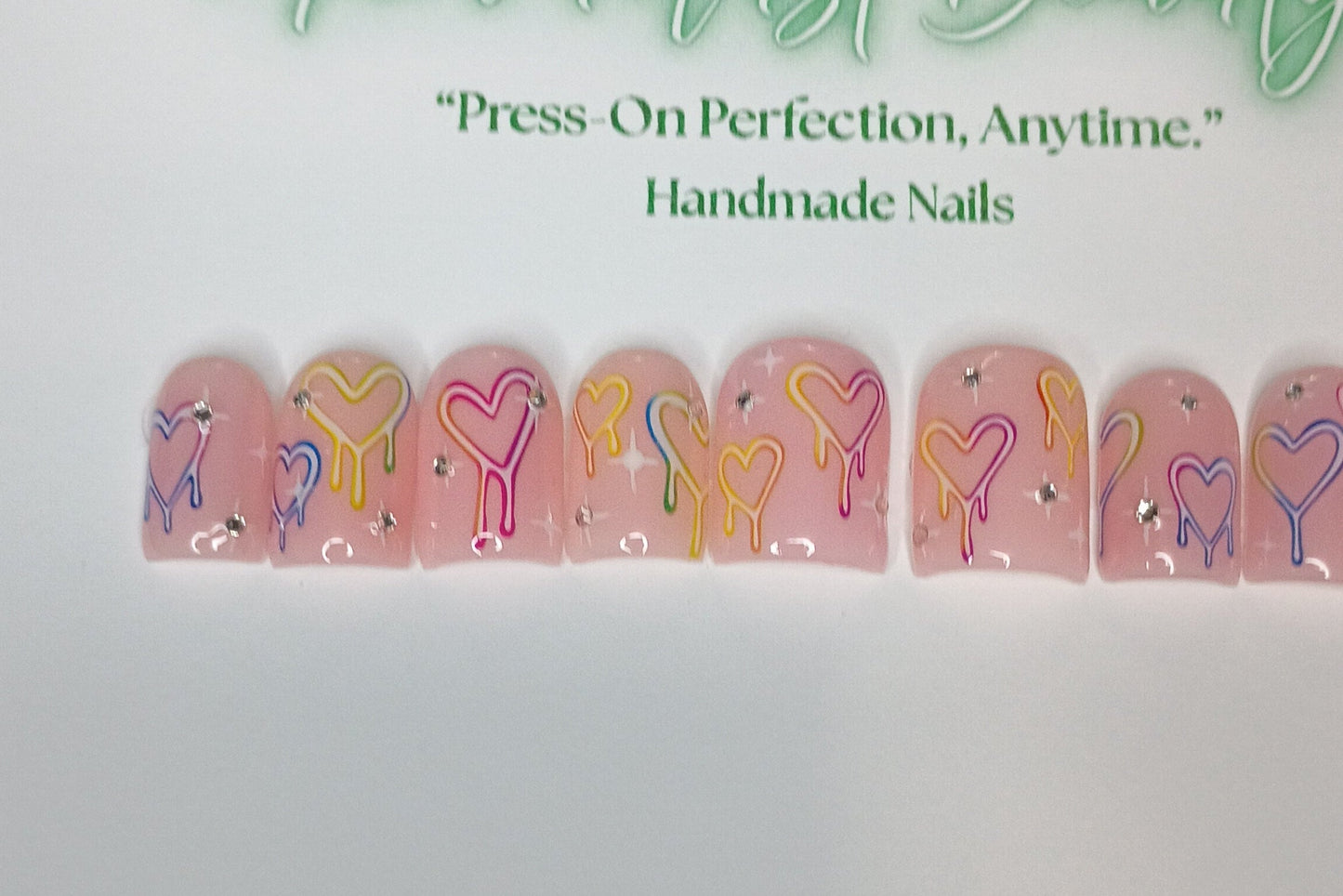 Colorful Hearts Press on Nails