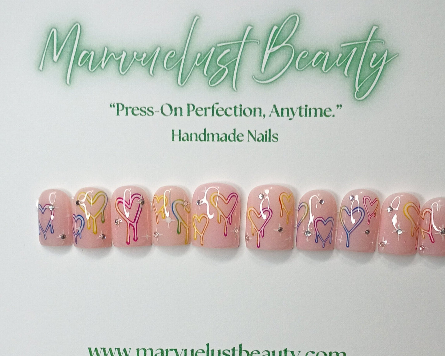 Colorful Hearts Press on Nails
