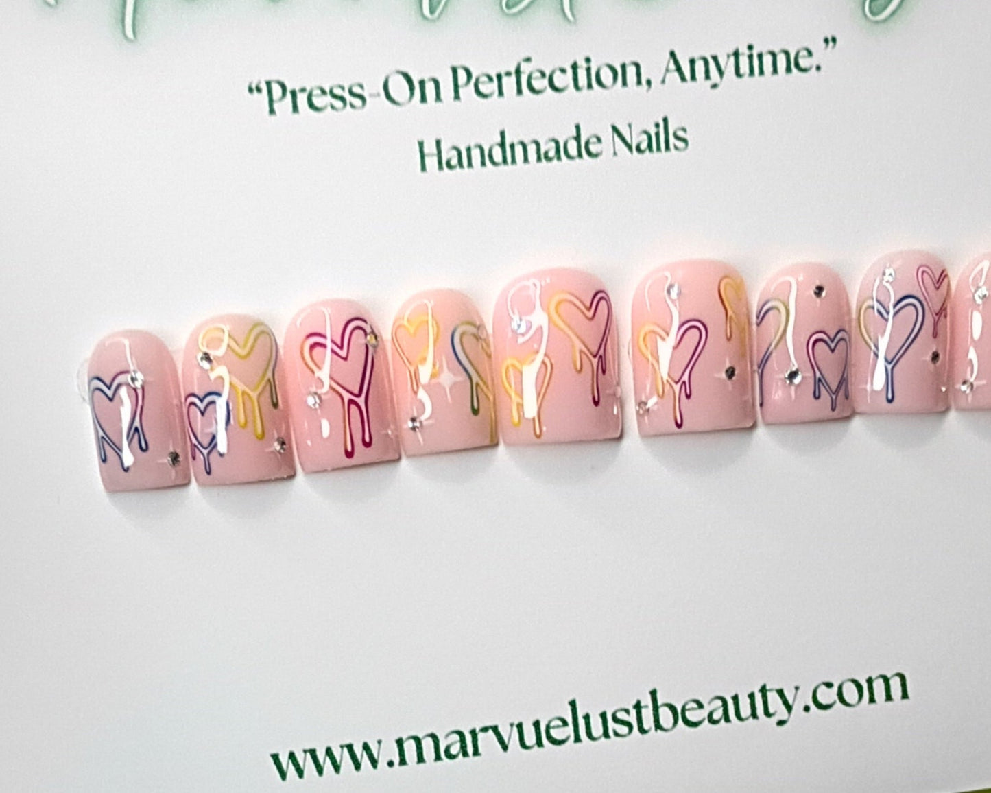 Colorful Hearts Press on Nails