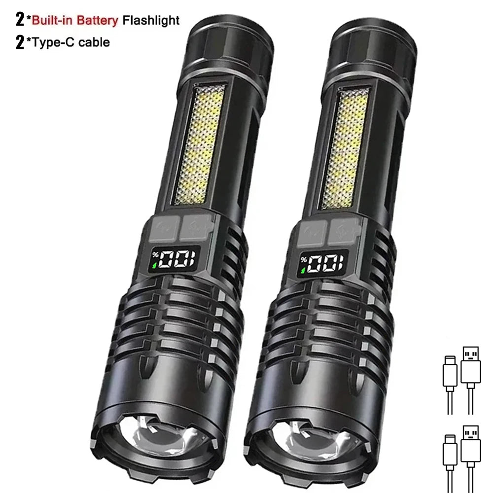High Power LED Flashlight TYPE-C Rechargeable COB Torch Outdoor Camping Hiking Light