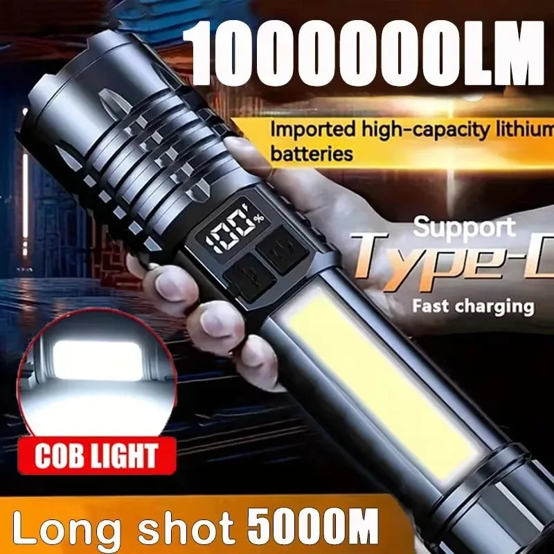 High Power LED Flashlight TYPE-C Rechargeable COB Torch Outdoor Camping Hiking Light